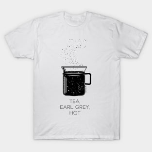 Tea, Earl Grey, Hot - Captain Picard, Star Trek TNG, Star field (light backgrounds) T-Shirt